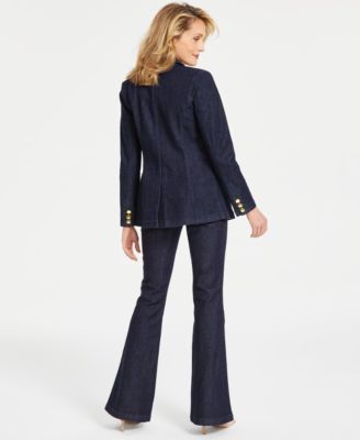 Shop Inc International Concepts Womens Peak Lapel Denim Blazer High Rise Corset Flared Leg Jeans Created For Macys In Dark Indigo