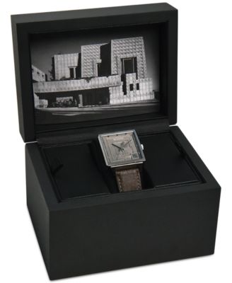 Men's Ennis House Frank Lloyd Wright Taupe Leather Strap Watch 34mm