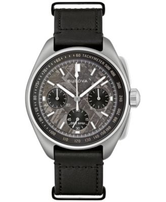 Bulova - Men's Chronograph Lunar Pilot Meteorite Black Leather Strap Watch 44mm - Limited Edition