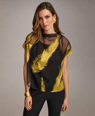 Donna Karan New York - Women's Short Sleeve Metallic Print Blouse