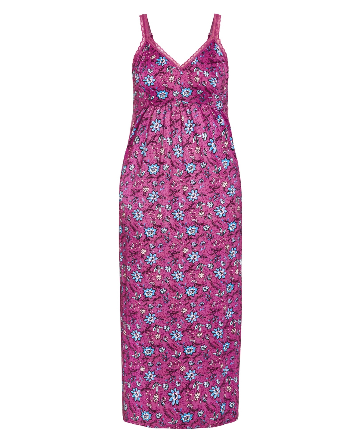 Womens Plus size Lace Trim Maxi Sleep Dress - purple - Folk floral