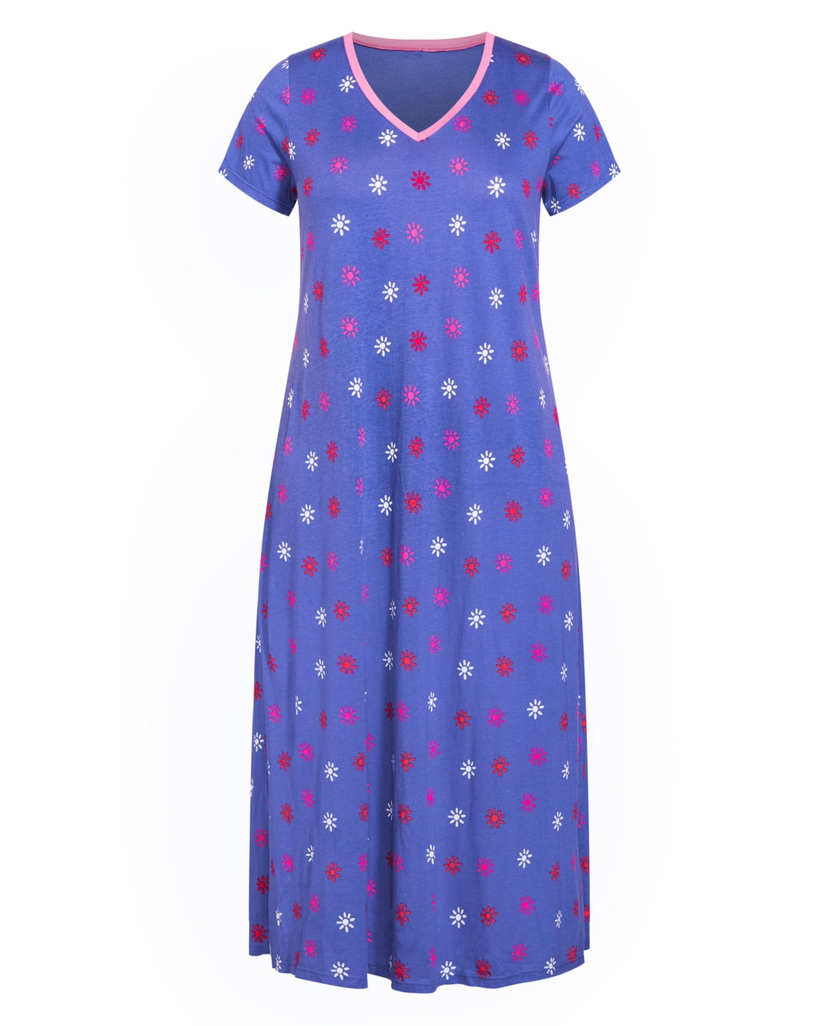 Womens Plus size Short Sleeve Maxi Sleep Dress - periwinkle floral - Ditsy floral