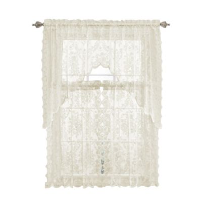 Shabby Living Lena Floral Lace Complete Kitchen Curtain Tier & Swag Set