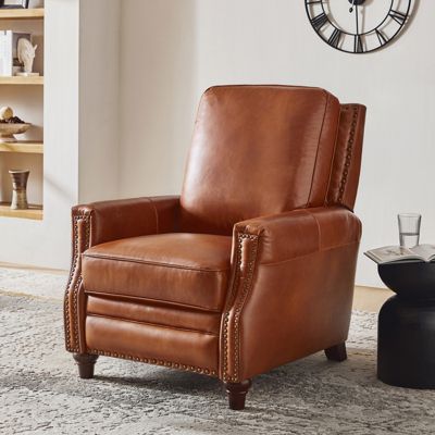 Bellino Modern Retro Genuine Leather Recliner with Nailhead Trim