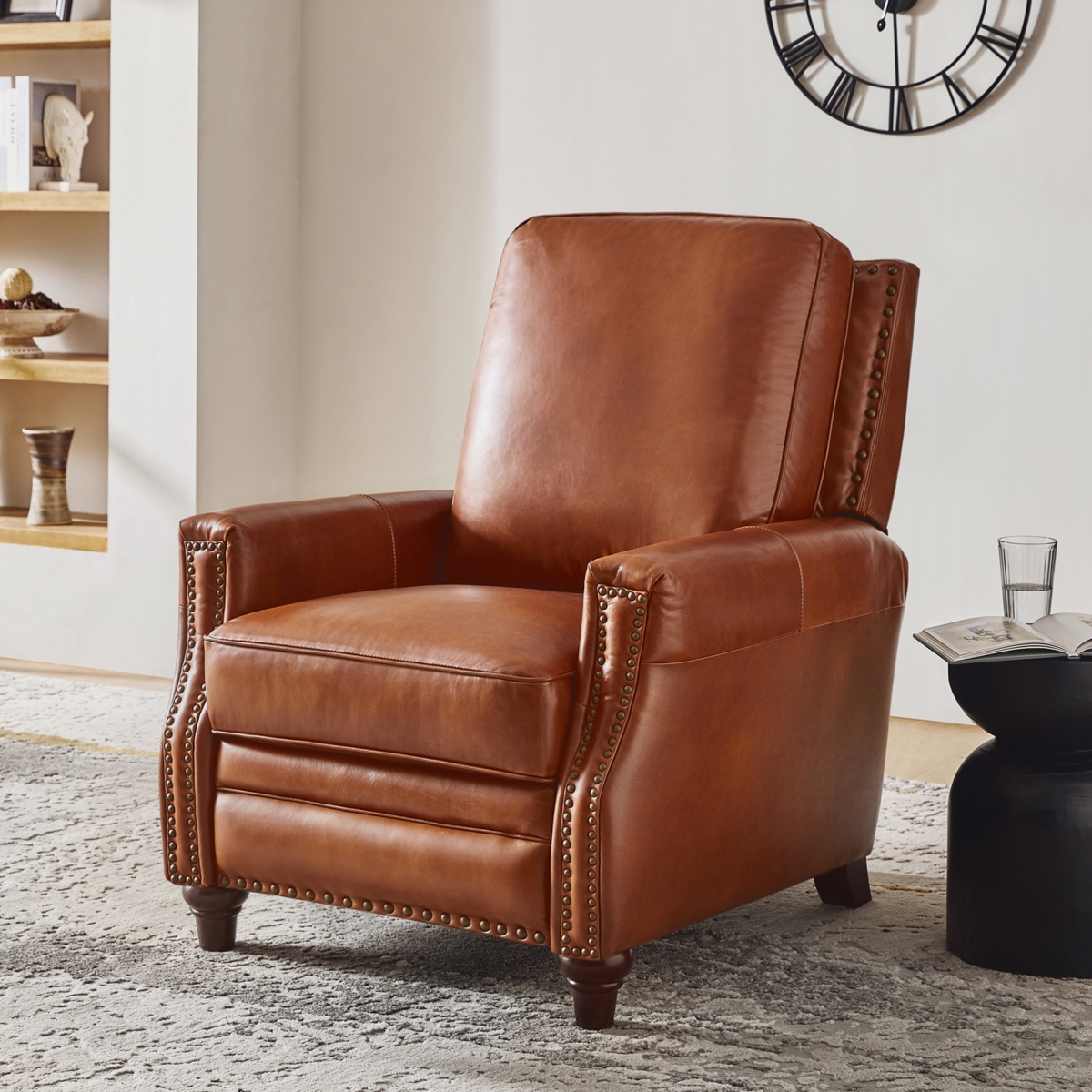 Bellino Modern Genuine Leather Recliner with Nailhead Trim