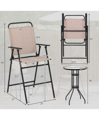 3PCS Patio Bistro Set Folding Chairs Round Bar Table with 1.6'' Umbrella Hole Yard