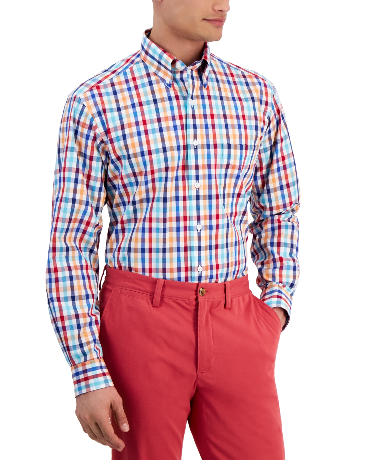 Shop Club Room Men's Regular-fit Multicolor Plaid Dress Shirt, Created For Macy's In Summer