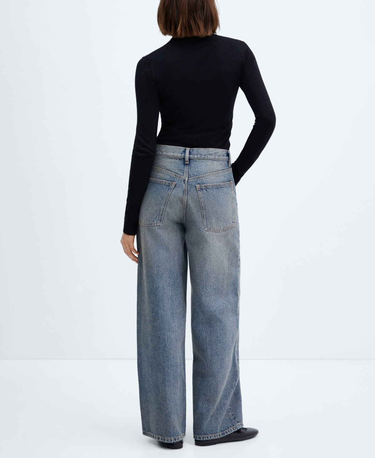 Shop Mango Women's High-waist Wide Leg Jeans In Dark Vintage Blue