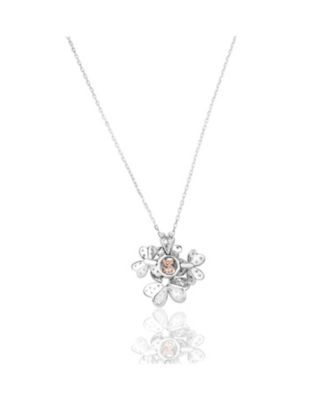 Suzy Levian Sterling Silver Cubic Zirconia Multi Flower Cluster Pendant Necklace