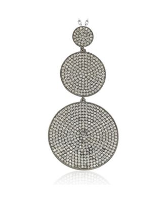 Sterling Silver Cubic Zirconia Triple Pave Large Disk Dangle  Pendant Necklace