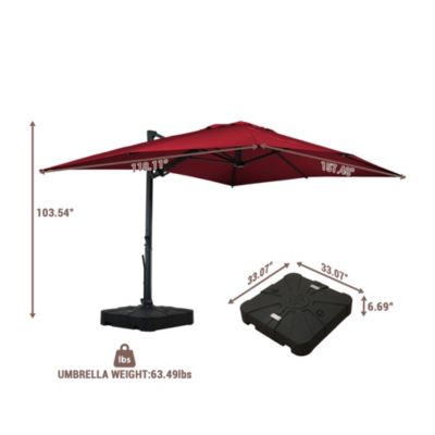 156"W x 120"D Rectangular Cantilever Umbrella with Detachable -level Brightness LED Light with Weight Base Included