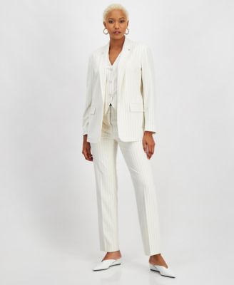 Shop Bar Iii Womens Pinstripe Single Breasted Blazer Vest Straight Leg Pants Created For Macys In Bar White,black