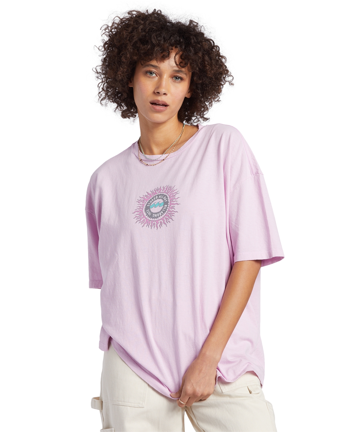 Juniors' Stoked All Day T-Shirt - Lilac Smoke