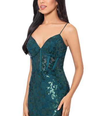 Juniors' Sequined Lace Corset Gown