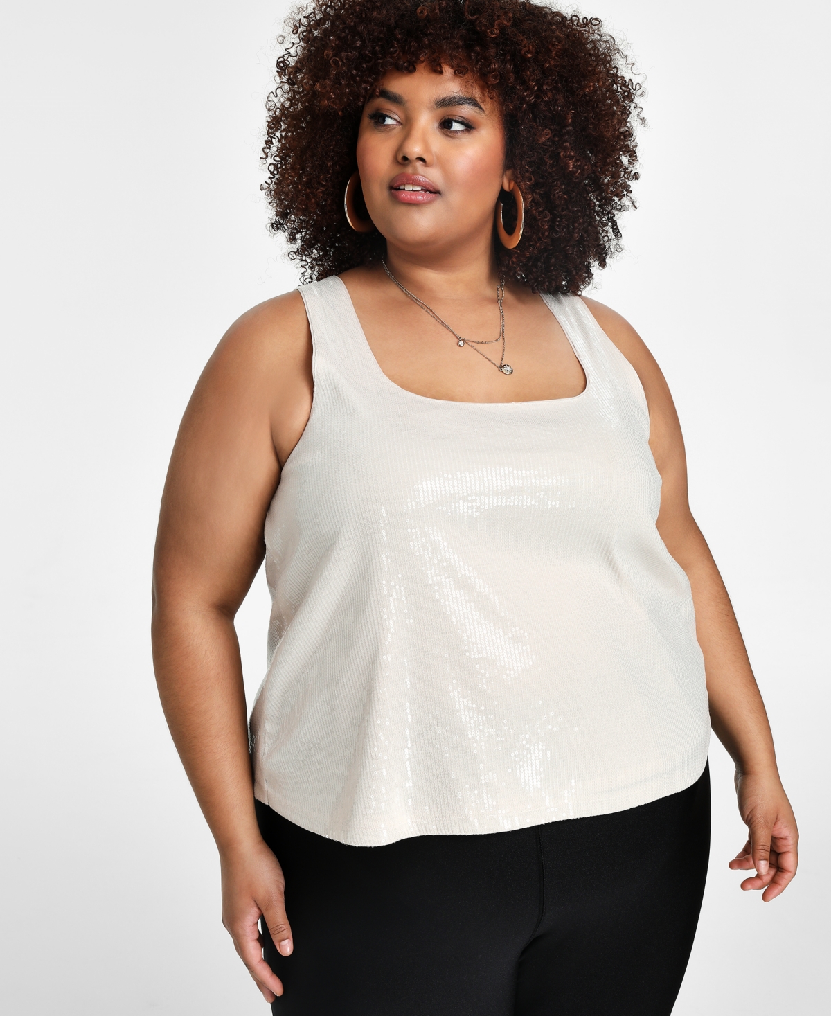Nina Parker Trendy Plus Size Sequined Tank Top In Oatmeal