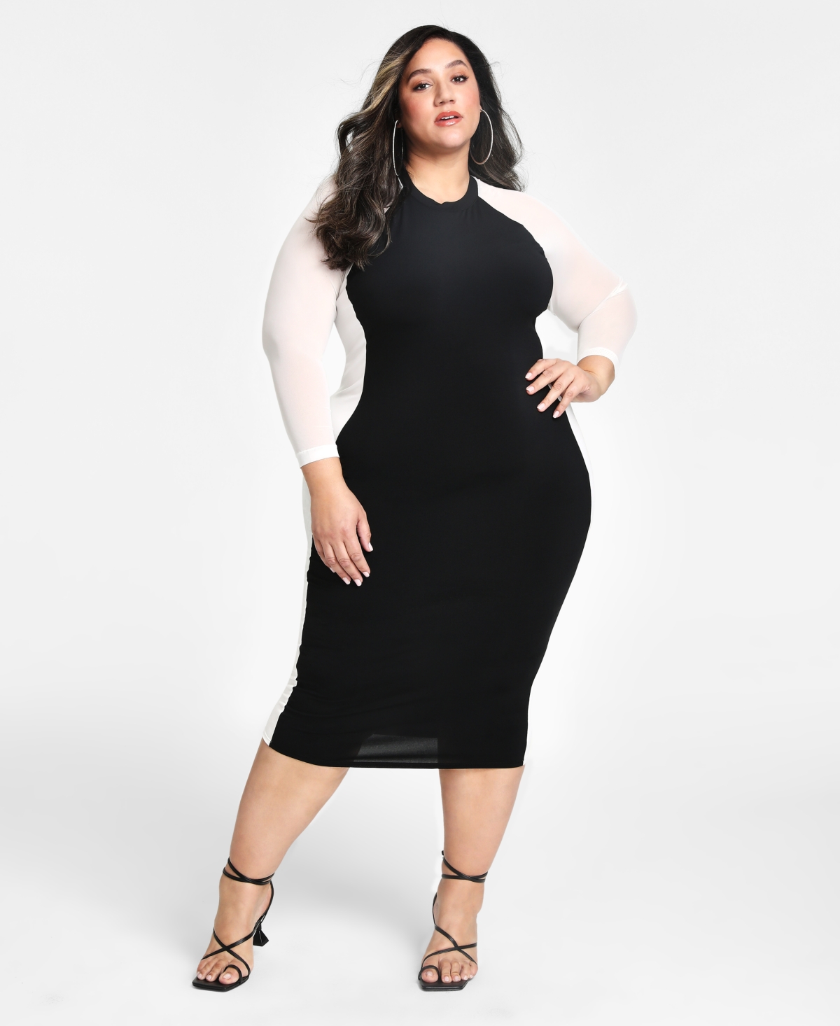 Nina Parker Trendy Plus Size Colorblocked Bodycon Dress In Black,white