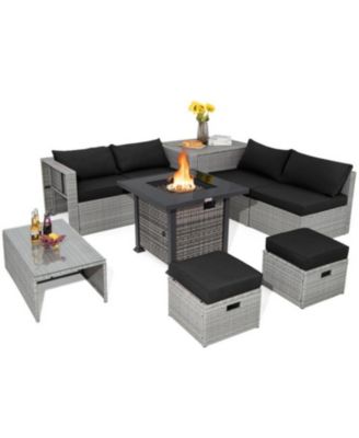 9 Pieces Outdoor Patio Furniture Set with 32-Inch Propane Fire Pit Table