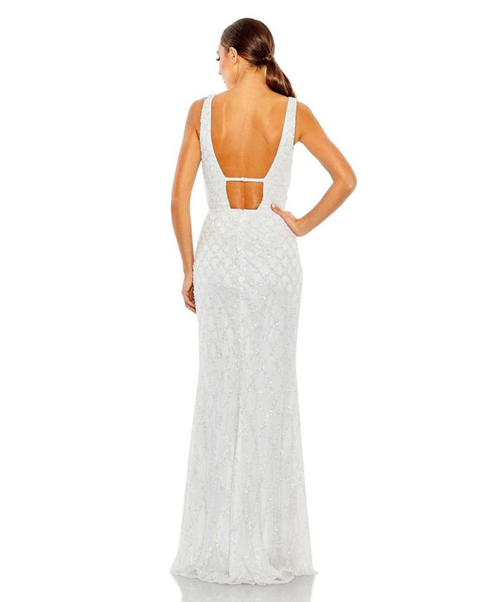 Mac Duggal Women's Sequined Plunge Neck Sleeveless Column Gown - Macy's