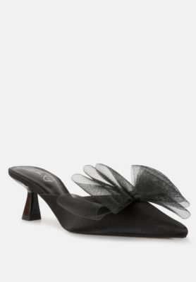 Women asma organza bow embellished satin mules