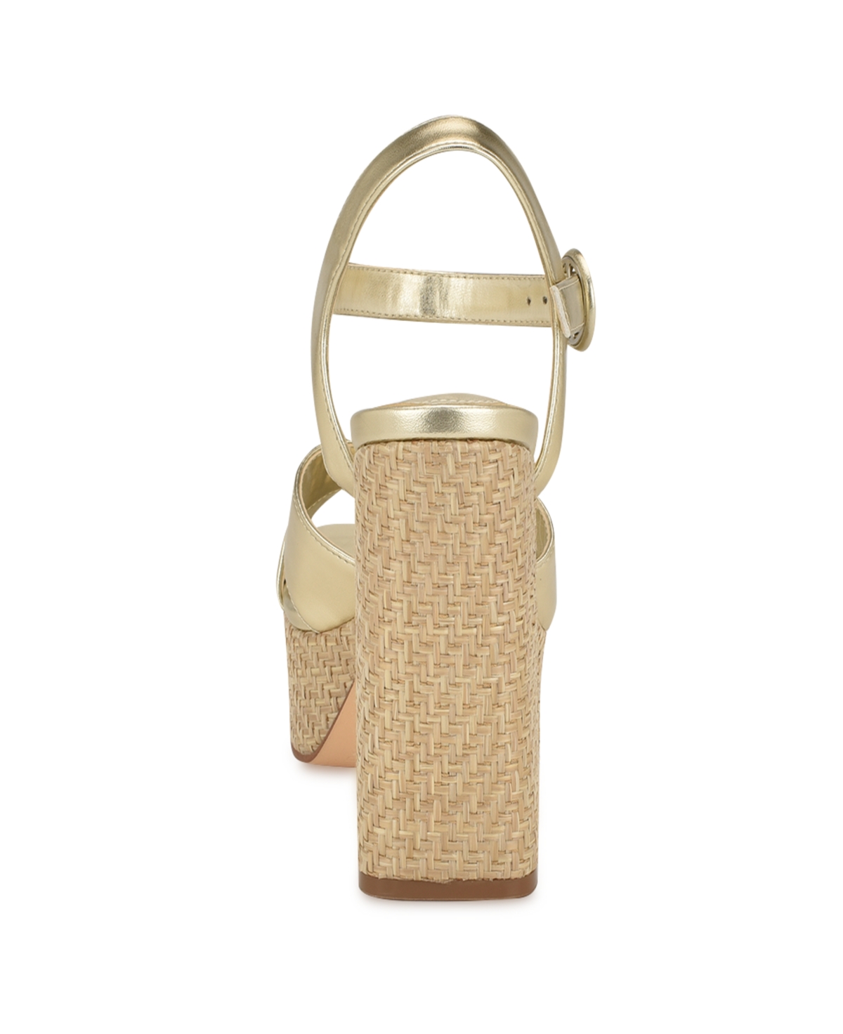 Nine West Women's Vallen Block Heel Open Toe Dress Sandals - Gold- Faux Leather- Polyurethane