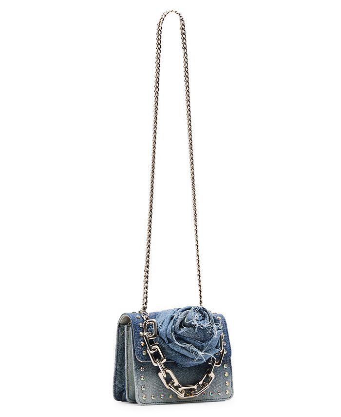 Steve Madden Borsa A Tracolla Donna In Denim Con Rosa 3D E Strass – Modello Bmckenna Mini Rosette