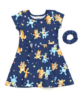 Bluey Little Girls Bingo Skater Dress and Scrunchie - Blue 27$