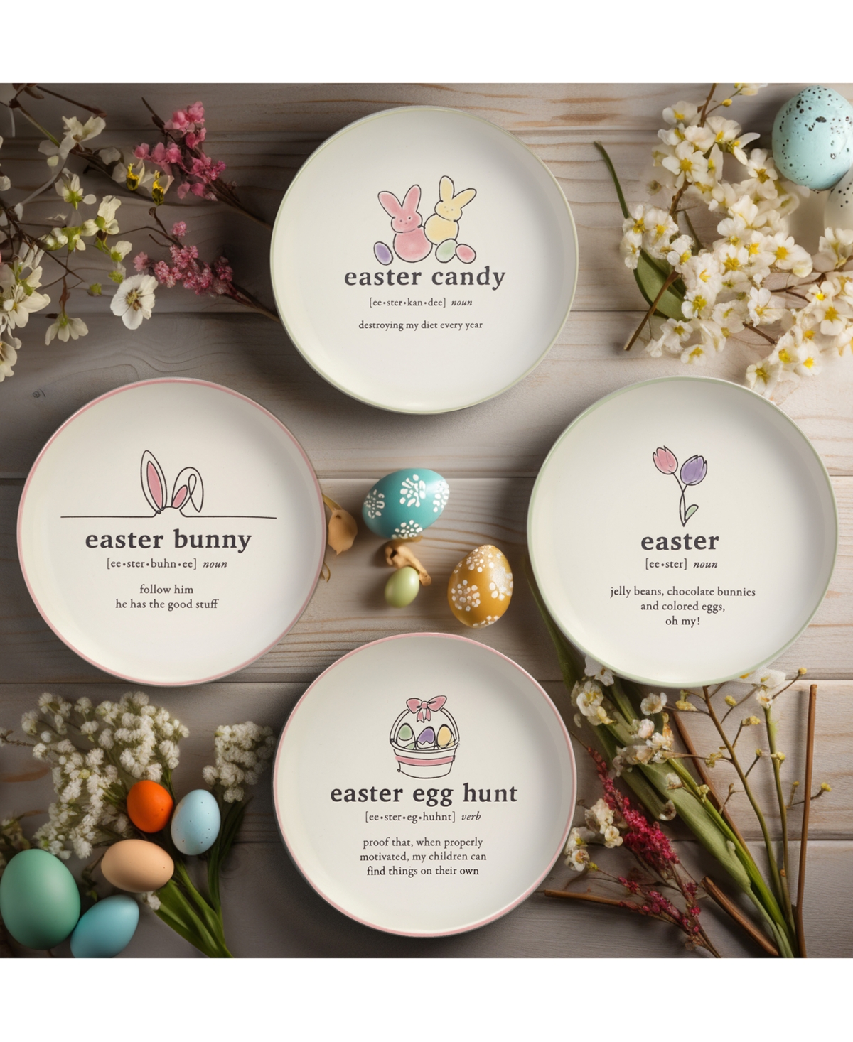 Certified International Easter Words Canape Plates, Set Of 4 In Pink