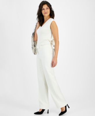 Anne Klein - Women's Front-Fly Extended-Tab Mid Rise Pants