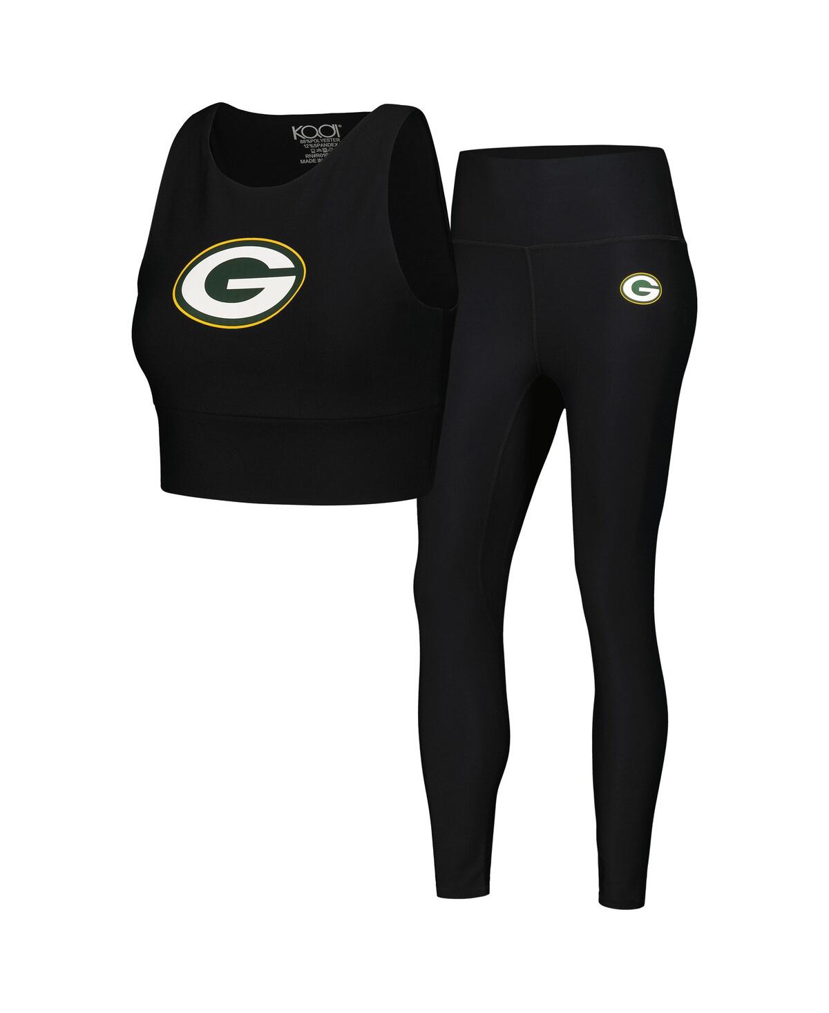 Women's Black Green Bay Packers Leggings and Midi Bra Set - Black