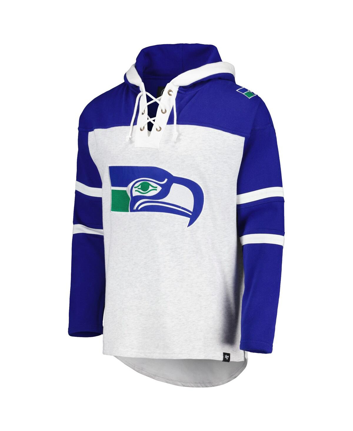 Shop 47 Brand Men's ' Seattle Seahawks Heather Gray Historic Logo Gridiron Lace-up Pullover Hoodie