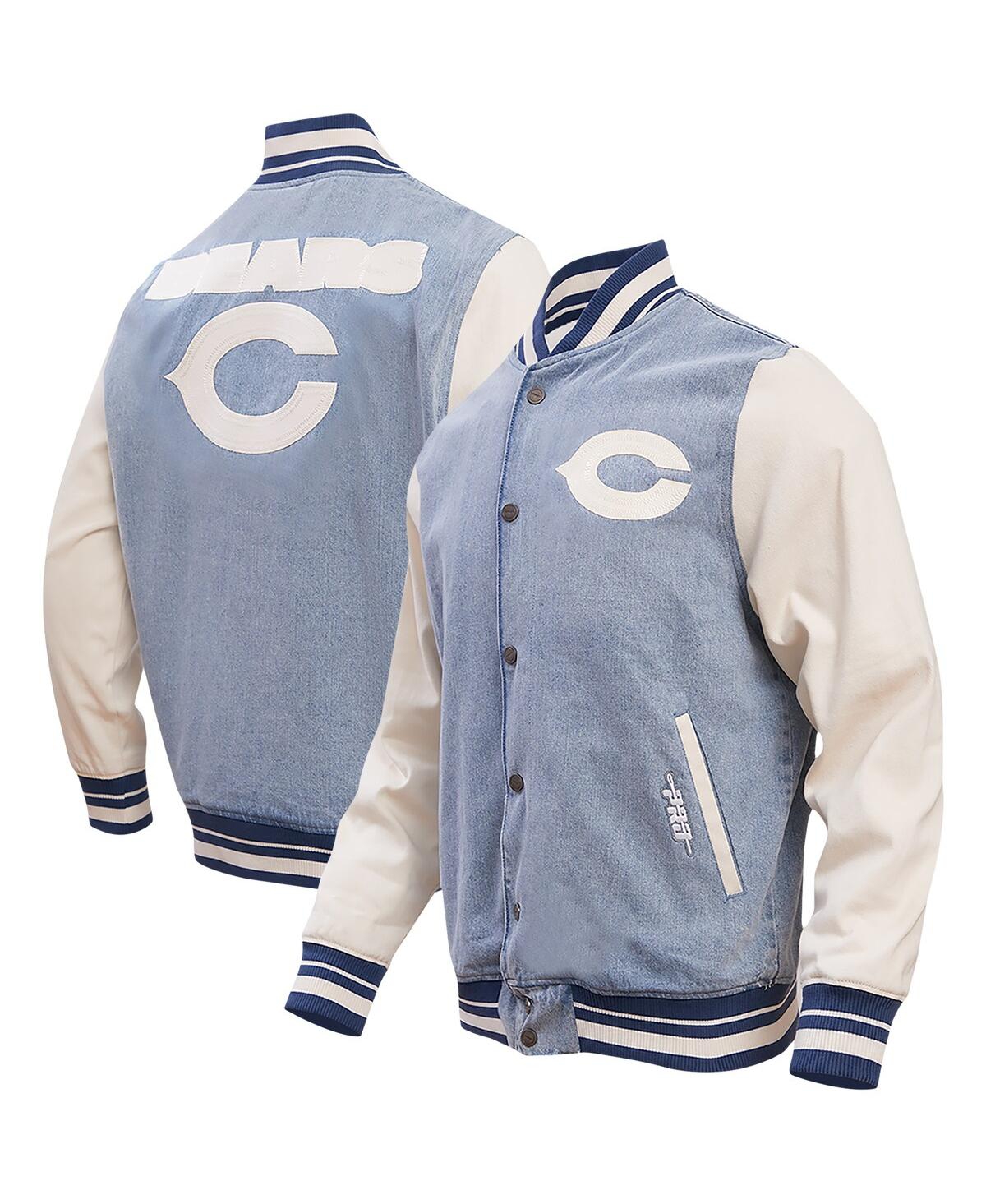 Shop Pro Standard Men's  Denim Distressed Chicago Bears Varsity Blues Full-snap Varsity Jacket