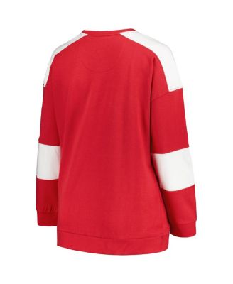 Women's Crimson Distressed Alabama Crimson Tide Plus Size Striped Pullover Sweatshirt