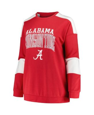 Women's Crimson Distressed Alabama Crimson Tide Plus Size Striped Pullover Sweatshirt
