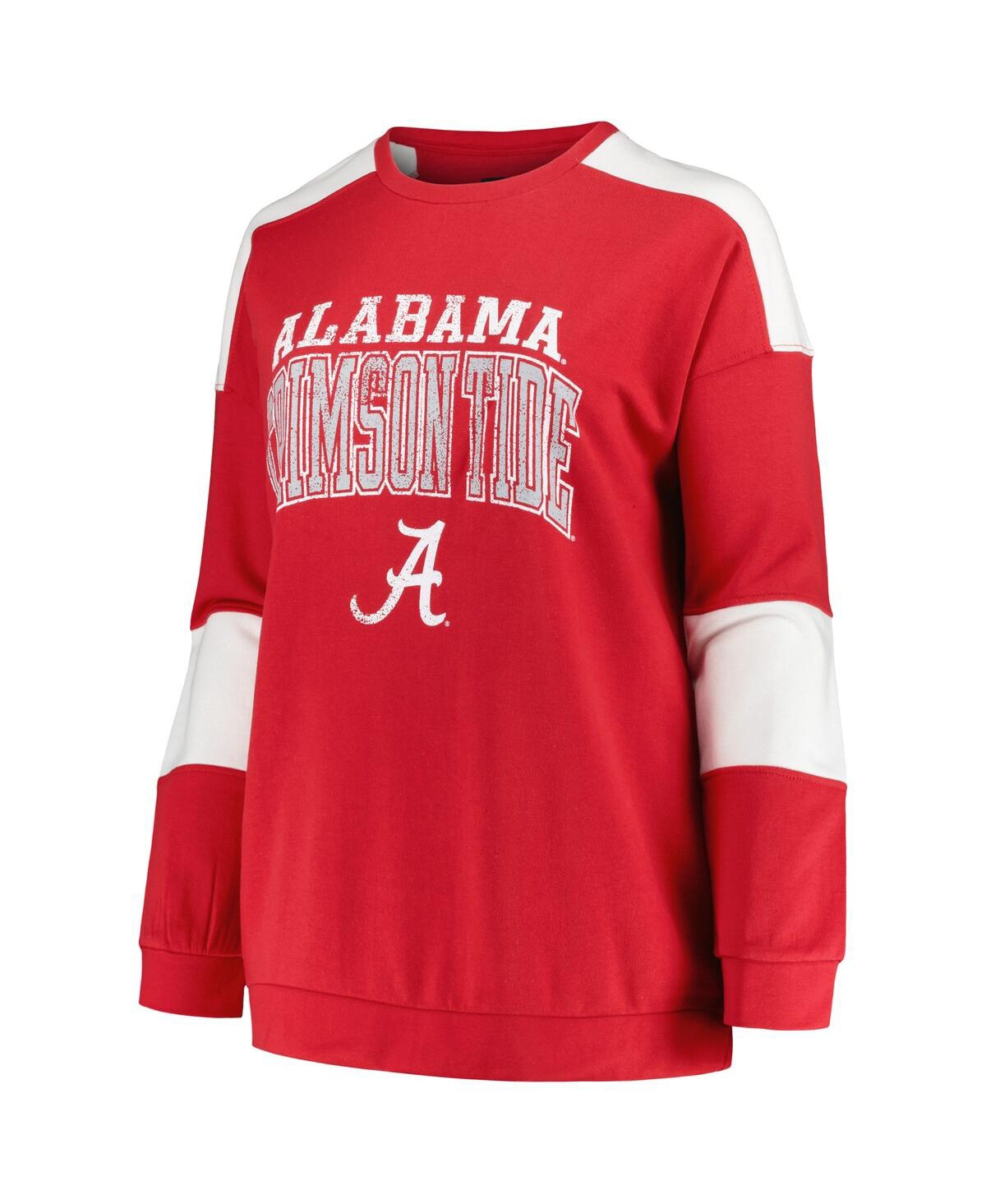 Shop Profile Women's  Crimson Distressed Alabama Crimson Tide Plus Size Striped Pullover Sweatshirt
