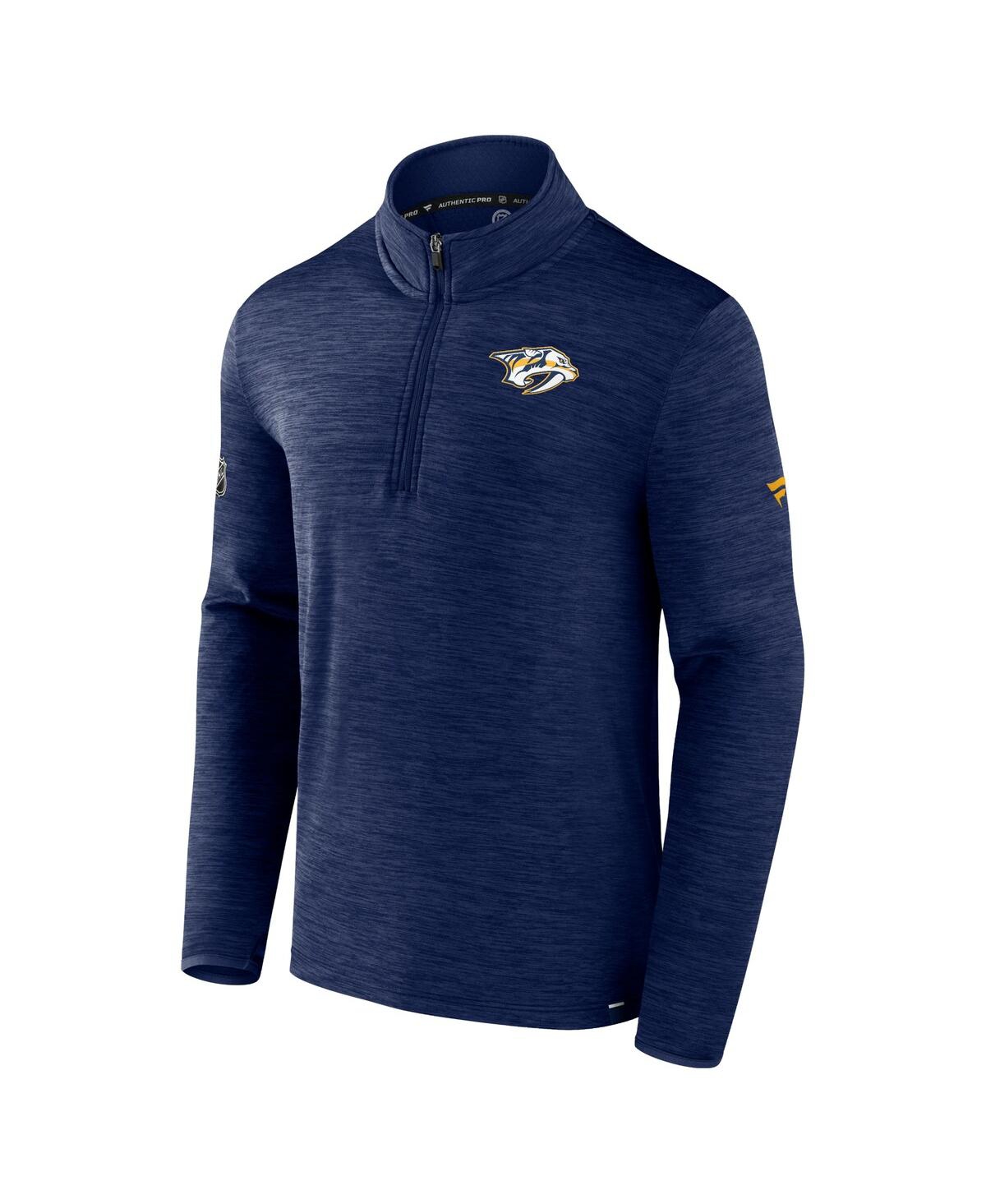 Fanatics Men's  Heather Navy Nashville Predators Authentic Pro Quarter-zip Pullover Top In Heather Navy