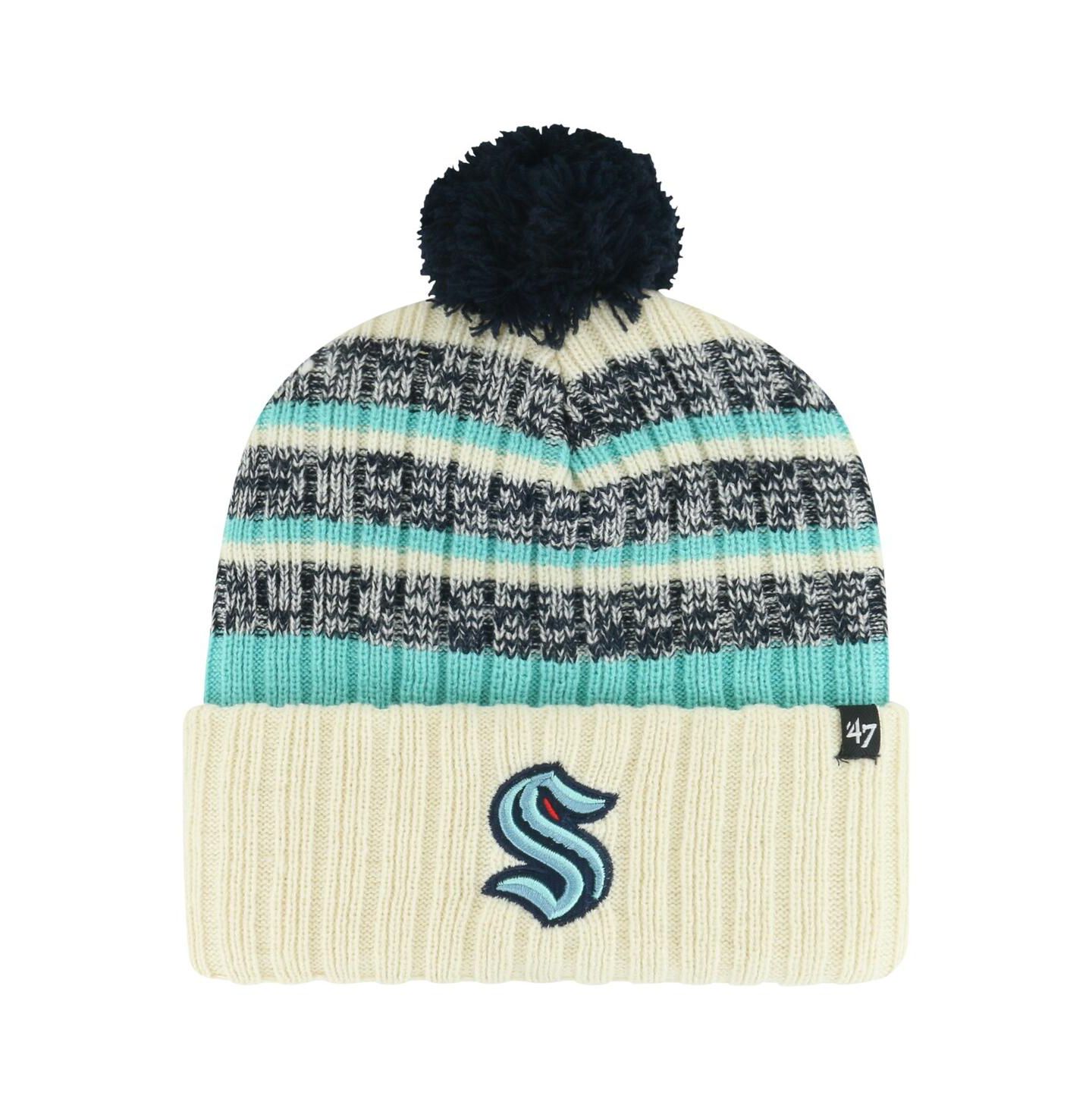 Мужская шапка '47 Brand Cream Seattle Kraken Tavern Cuffed Knit Hat with Pom — фото 1