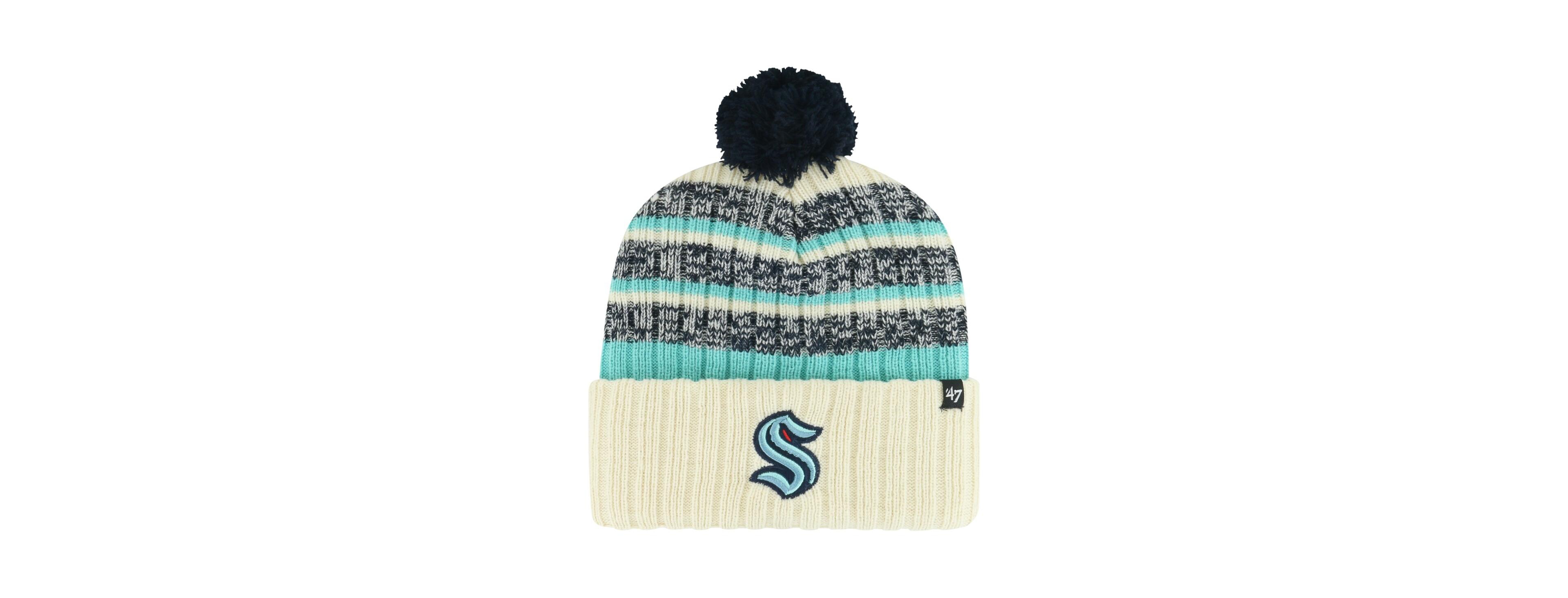 Men's '47 Brand Cream Seattle Kraken Tavern Cuffed Knit Hat with Pom