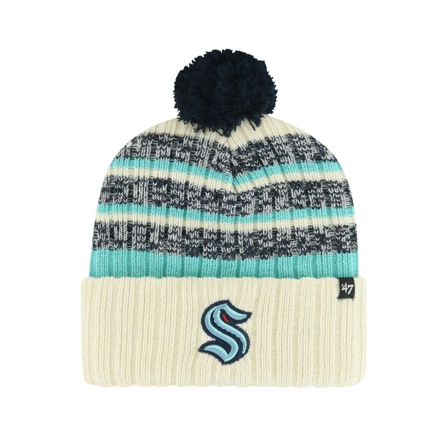 Men's Cream Seattle Kraken Tavern Cuffed Knit Hat with Pom
