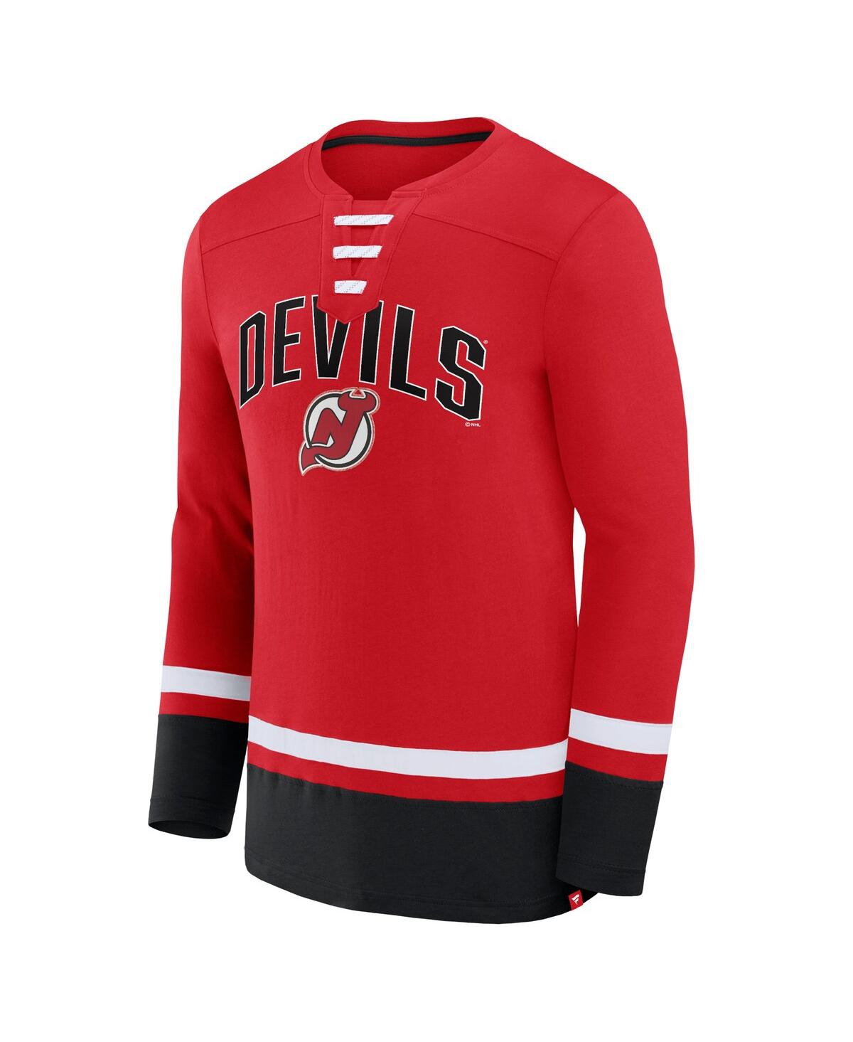 Men's FanaticsNew Jersey Devils Back Pass Lace-Up Long Sleeve T-shirt - Red