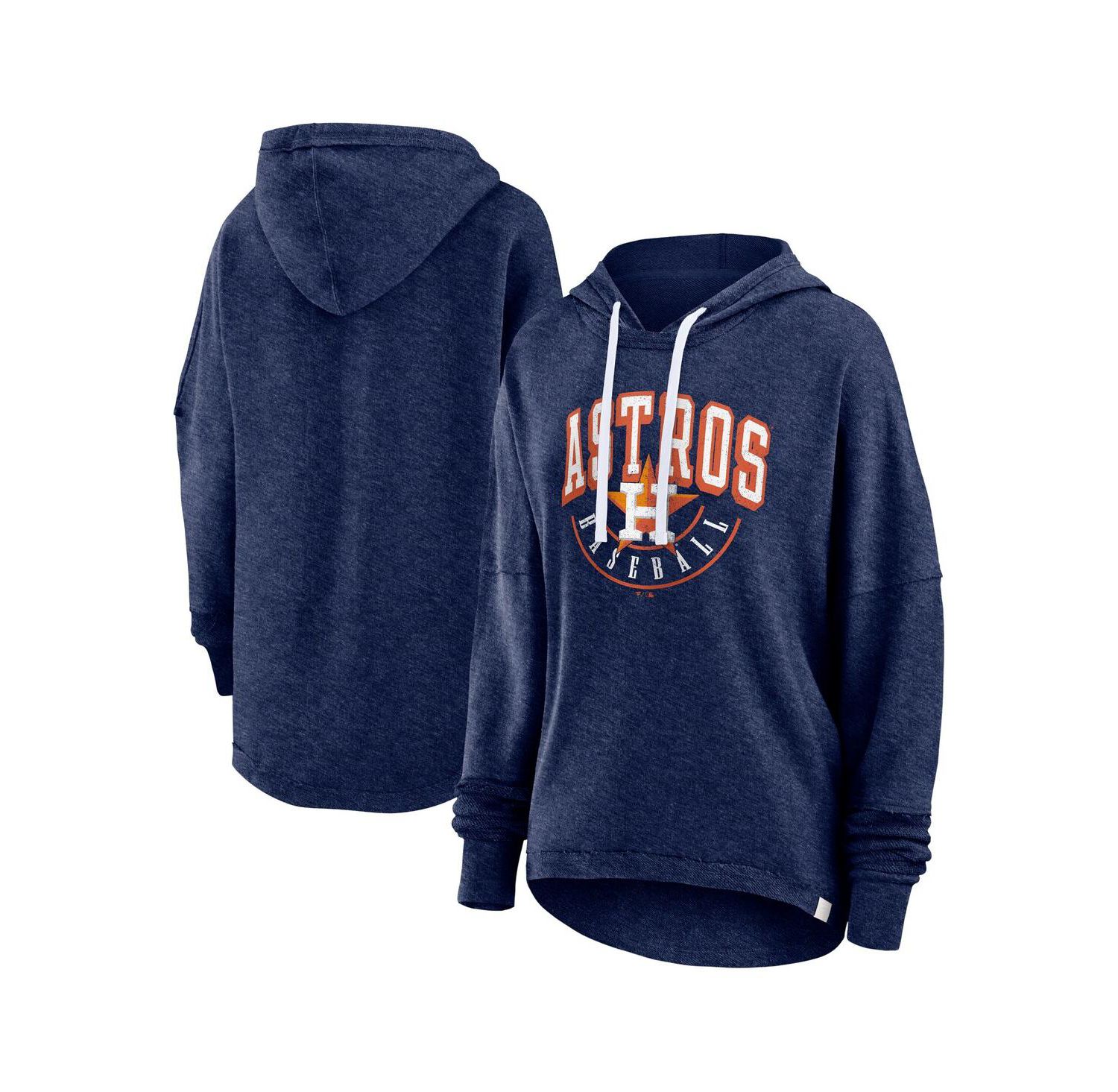 Women's Heather Navy Distressed Houston Astros Luxe Pullover Hoodie