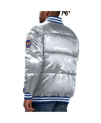 Men's Silver New York Mets Bronx Satin Full-Snap Varsity Bomber Jacket