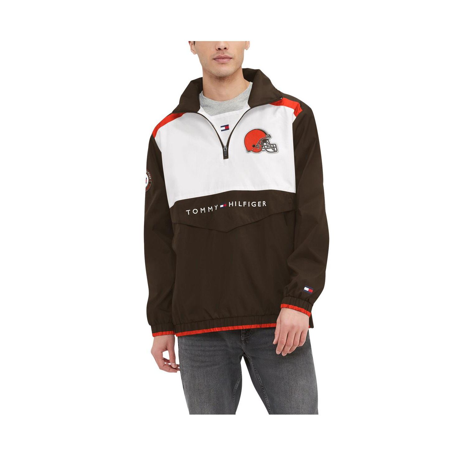 Men's Brown, White Cleveland Browns Carter Half-Zip Hooded Top