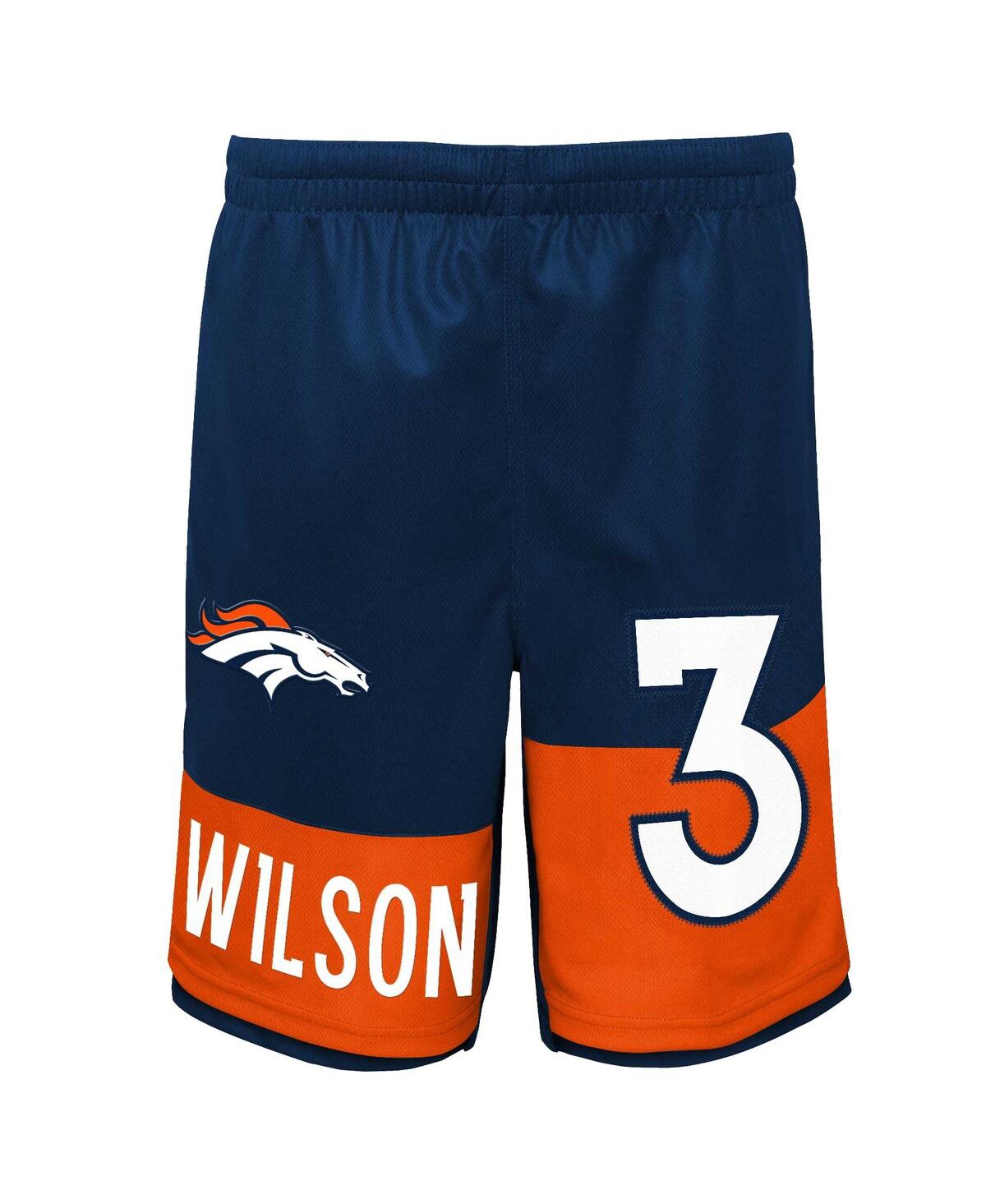 Shop Outerstuff Big Boys Russell Wilson Navy Denver Broncos Player Name And Number Shorts