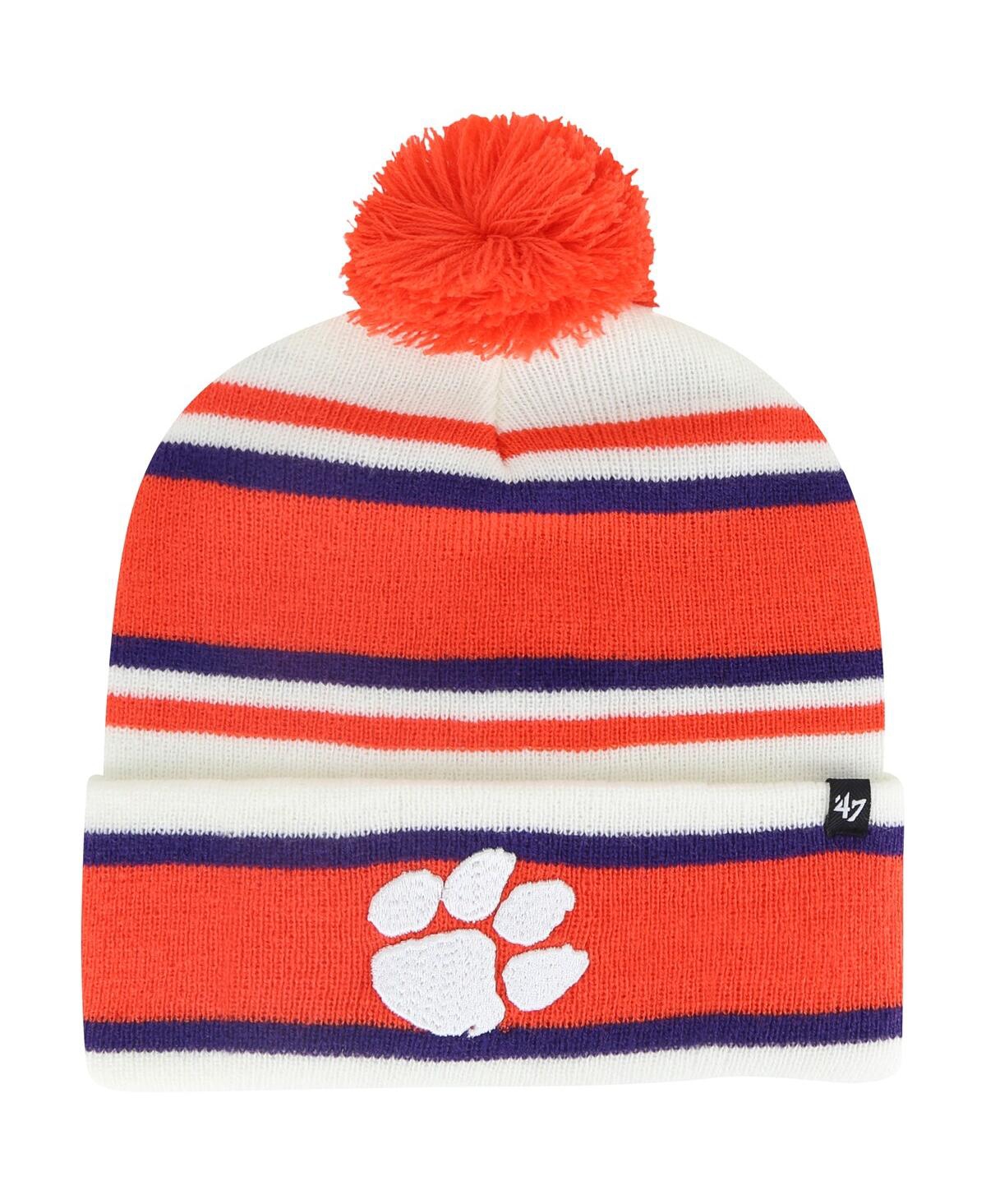 47 Brand Kids' Youth Boys ' White Clemson Tigers Stripling Cuffed Knit Hat With Pom