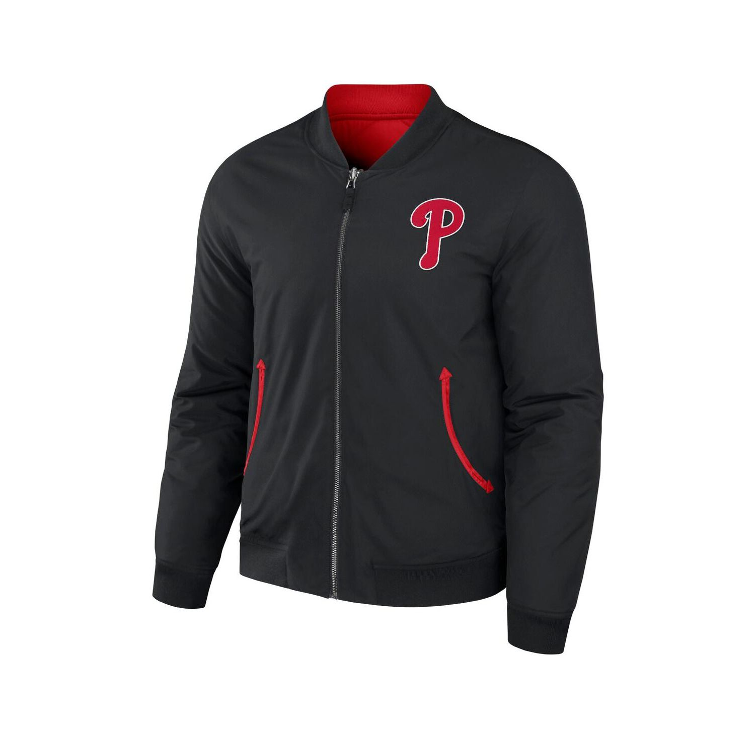 Men's Darius Rucker Collection by Black, Red Philadelphia Phillies Reversible Full-Zip Bomber Jacket