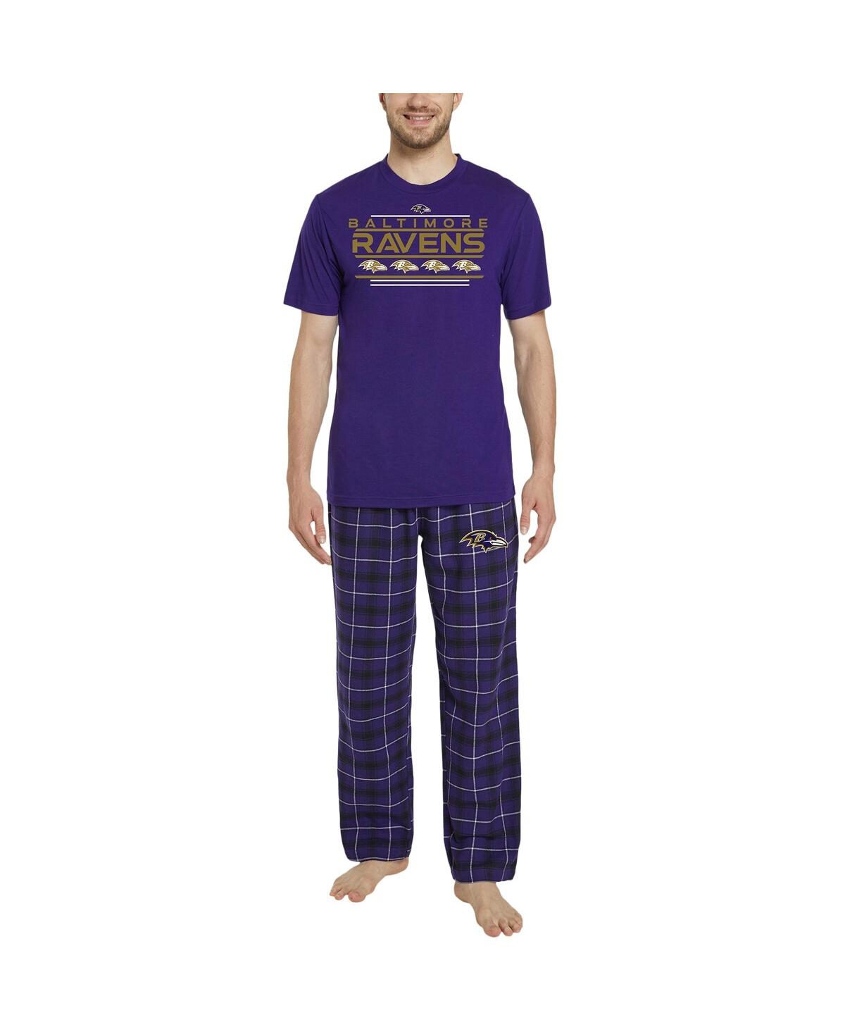 Shop Concepts Sport Men's  Purple, Black Baltimore Ravens Arcticâ T-shirt And Flannel Pants Sleep Set In Purple,black