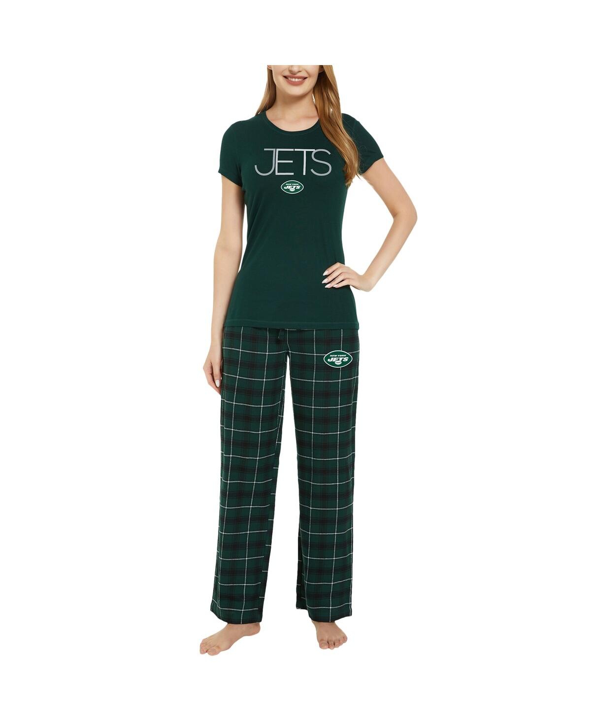 Shop Concepts Sport Women's  Green, Black New York Jets Arcticâ T-shirt And Flannel Pants Sleep Set In Green,black