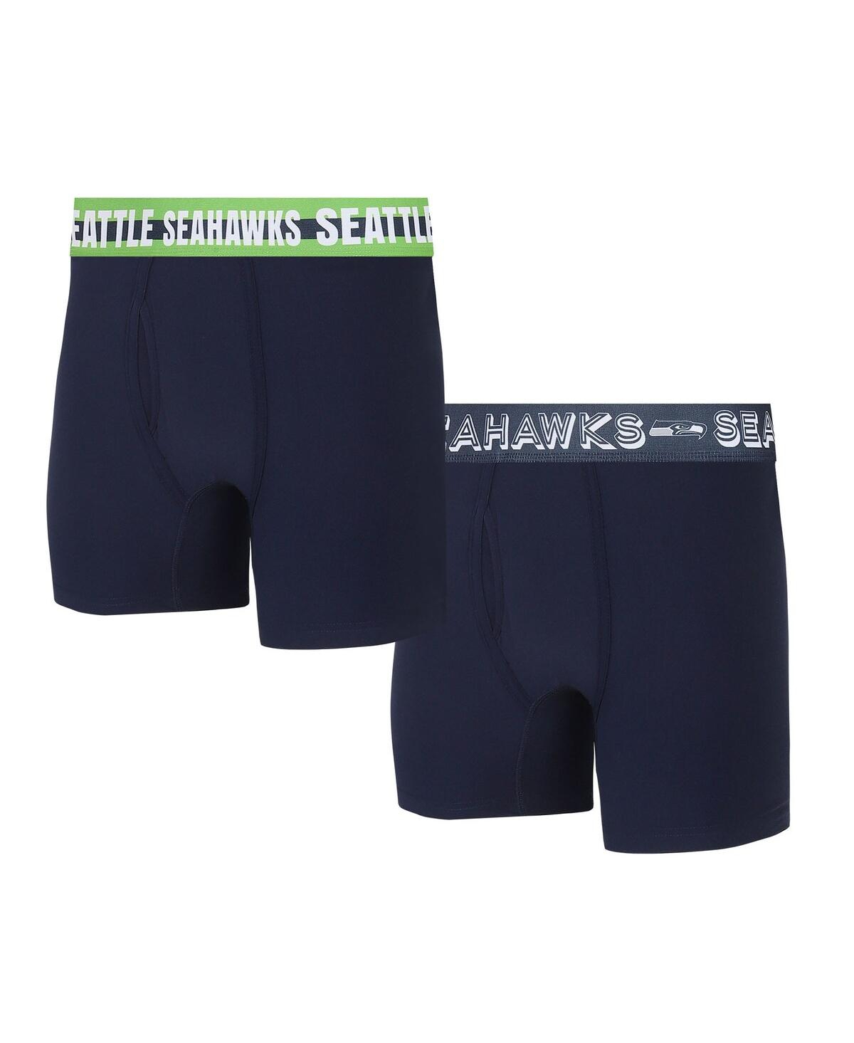 Shop Concepts Sport Men's  Seattle Seahawks Gauge Knit Boxer Brief Two-pack In Navy
