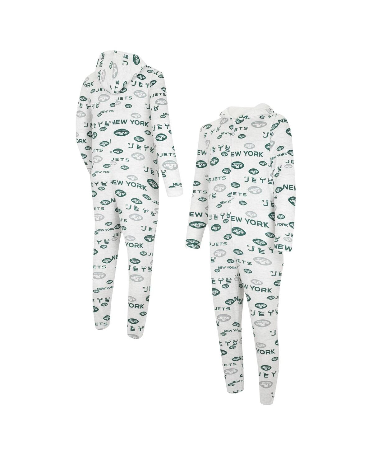 Shop Concepts Sport Men's  White New York Jets Allover Print Docket Union Full-zip Hooded Pajama Suit