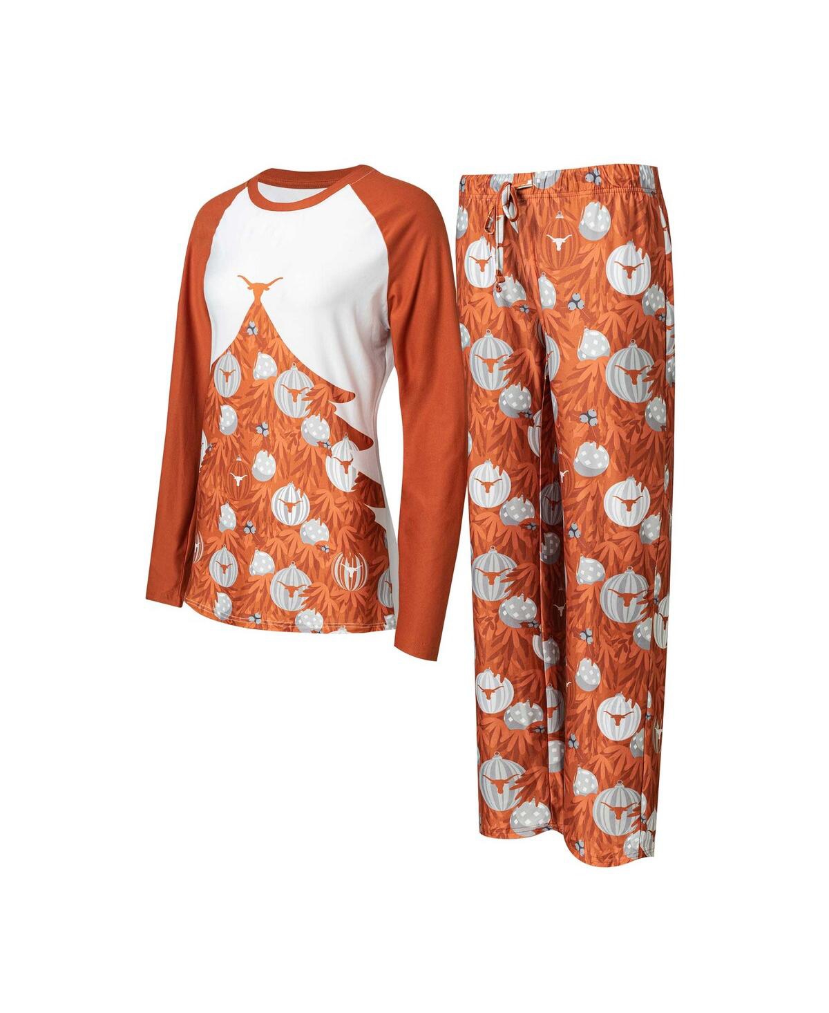 Women's Concepts Sport Texas Orange Texas Longhorns Tinsel Ugly Sweater Long Sleeve T-shirt and Pants Sleep Set - Texas Orange